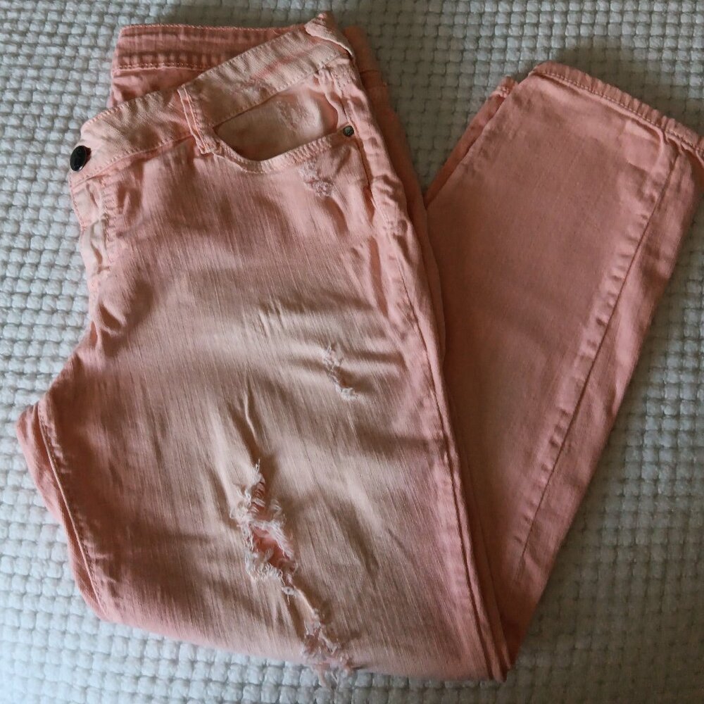 Decree Super Skinny Distressed Faded Pink Stretch Denim Jeans Size 13‎ Juniors